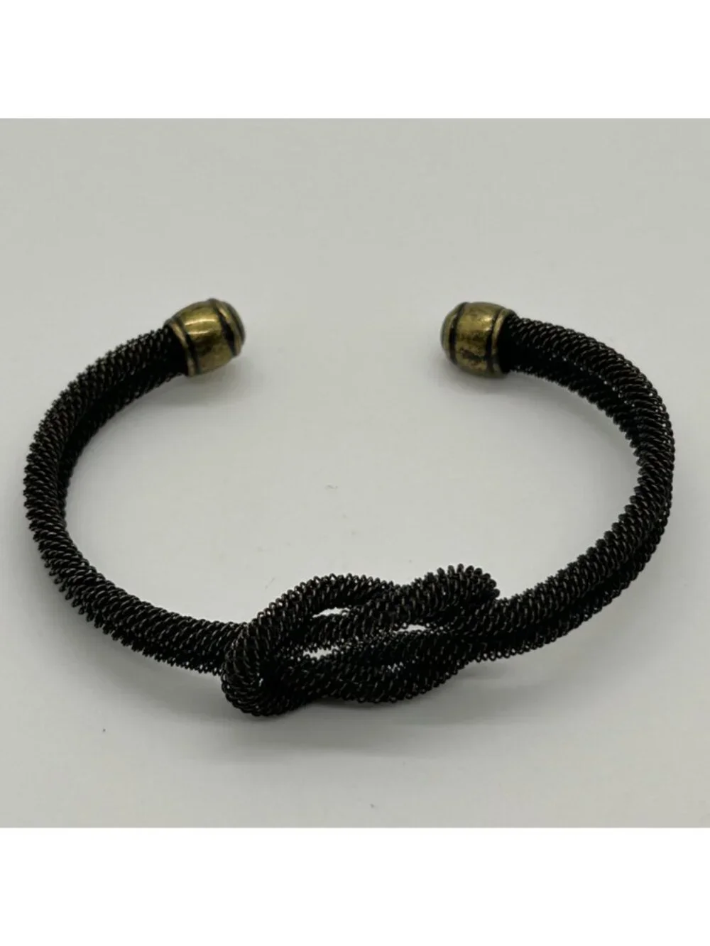 Black Mesh Love Knot Cuff Bracelet Blackened Wire Wrap Infinity Open Bangle